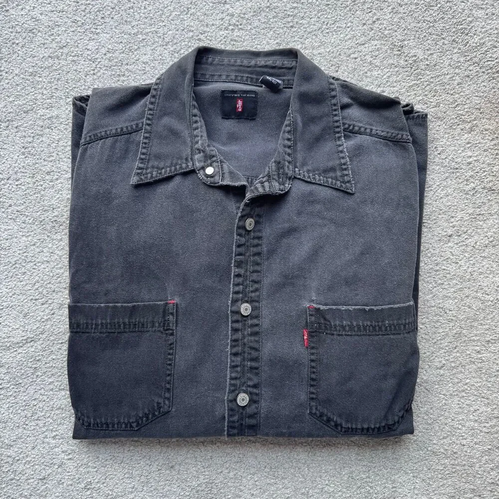 Vintage Levi’s Red Tab Jeans Black Denim Long Sleeve Button Up Shirt Jacket